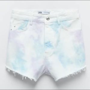 Zara Multicolored Tie Dye Denim Cutoff Shorts